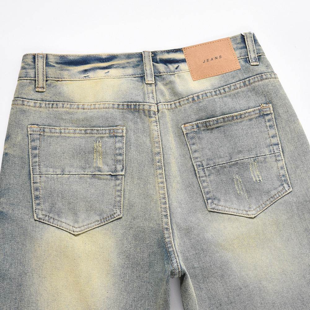 Distressed Scratches Denim Straight-leg Pants Men Jeans - www.Shopthatapp.com