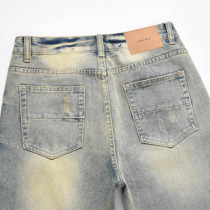 Distressed Scratches Denim Straight-leg Pants Men Jeans - www.Shopthatapp.com