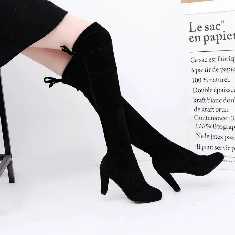 Black Knee High Boots For Women Shoes High Heel Long Boots - www.Shopthatapp.com