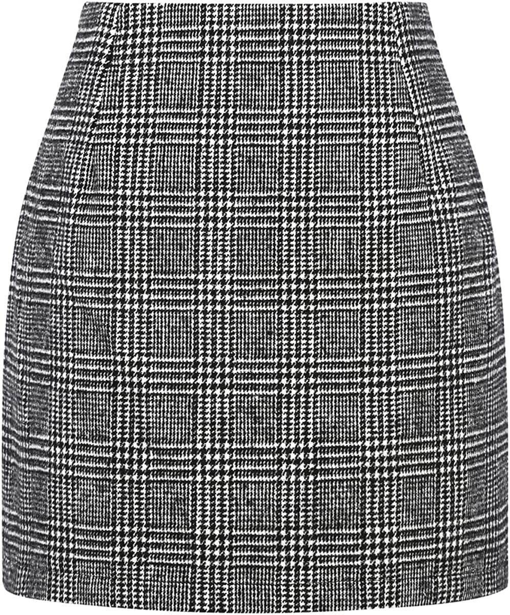 Women's High Waist Plaid Tight Pencil Wool Mini Skirt - www.Shopthatapp.com