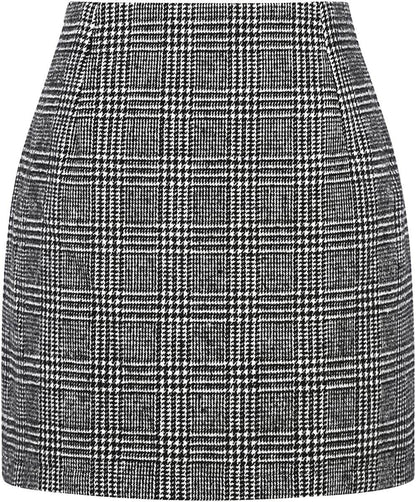 Women's High Waist Plaid Tight Pencil Wool Mini Skirt - www.Shopthatapp.com