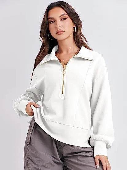 Women's Half Zipper Pullover Long Sleeve Sweatshirt - www.Shopthatapp.com