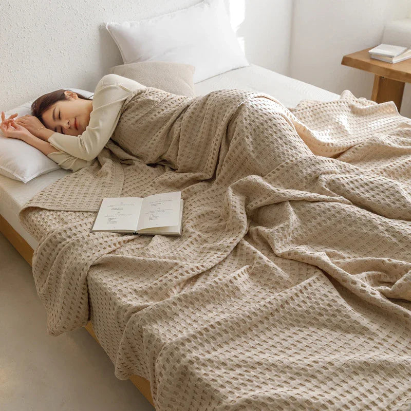 Waffle Cotton Yarn Air Conditioner Summer Cooling Duvet Solid Color Dormitory Comforter - www.Shopthatapp.com