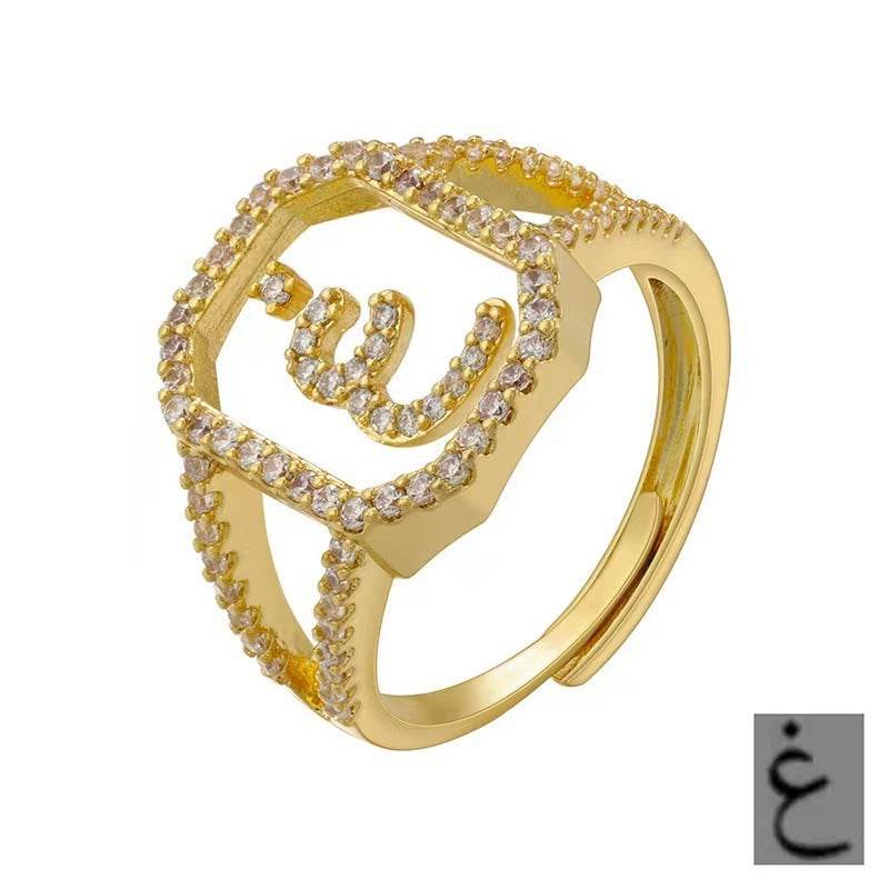 Fashion Micro Inlaid Zircon Arab Letters Ring for women - www.Shopthatapp.com