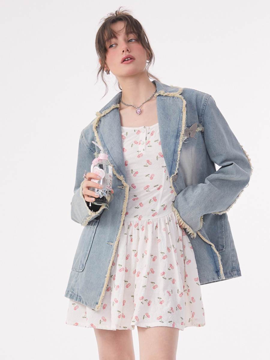 Loose Denim Jacket Polo Collar Single-Breasted Design - www.Shopthatapp.com