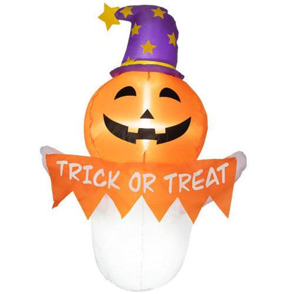 Outsunny 3.4ft Halloween Inflatables Window Sticker Ghost With Orange Face, Blow Up Halloween Decorations Outdoor LED Yard Display, Waterproof - www.Shopthatapp.com