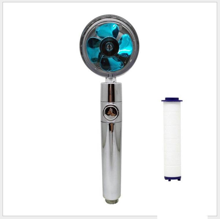 Propeller Driven Shower Head With Stop Button And Cotton Filter Turbocharged High Pressure Handheld Shower Nozzle - www.Shopthatapp.com