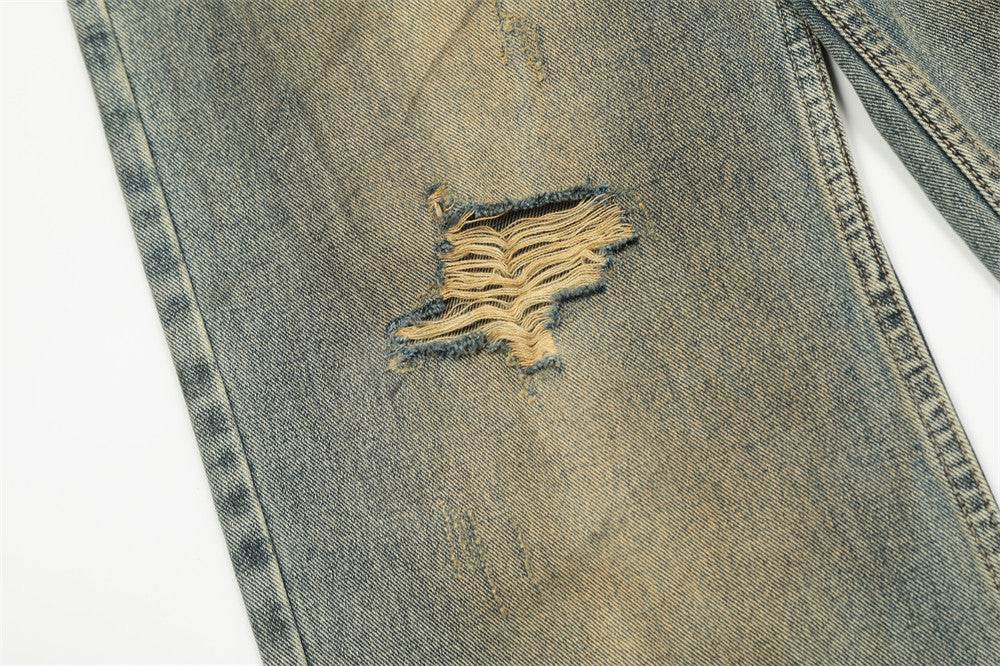 Hole Denim Men Trousers Heavy Industry Washing Jeans