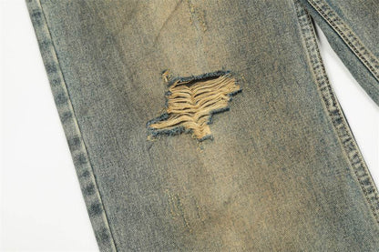 Hole Denim Men Trousers Heavy Industry Washing Jeans