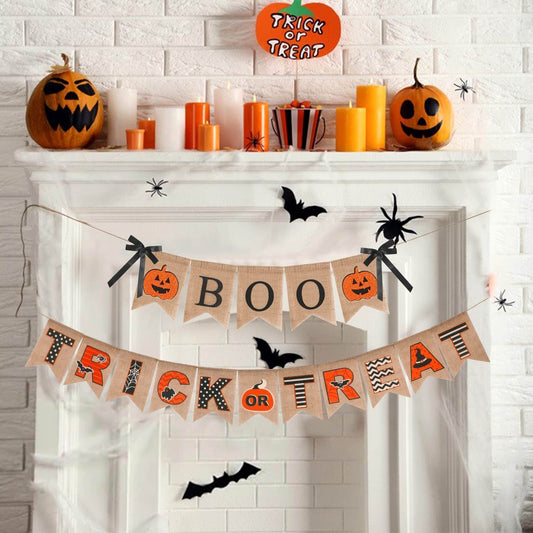 Halloween Burlap Banner Halloween Party Mantel Wall Hanging Supplies For Home Farmhouse Patio - www.Shopthatapp.com
