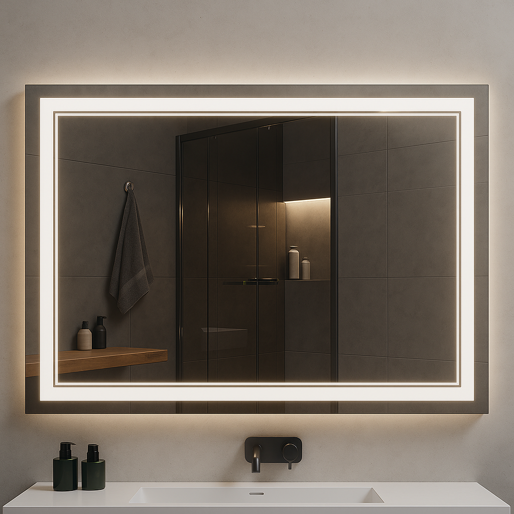 Nebula PureGlow Backlit LED Bathroom Mirror with Frosted Perimeter — Dimmable, Anti-Fog & 3-CCT (3000K/4000K/5000K) | 24–60" Sizes - www.Shopthatapp.com