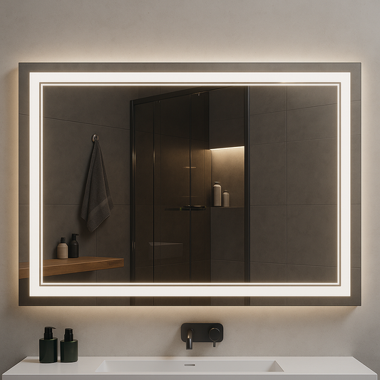 Nebula PureGlow Backlit LED Bathroom Mirror with Frosted Perimeter — Dimmable, Anti-Fog & 3-CCT (3000K/4000K/5000K) | 24–60" Sizes - www.Shopthatapp.com