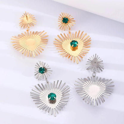 Bohemian Sunflower Heart-shaped Earrings Rhinestone Exaggerated Chandelier earring - www.Shopthatapp.com