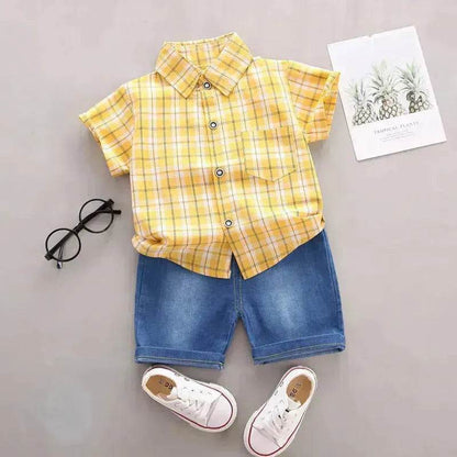 Children's Striped Shirt Denim Shorts Two-piece Set - www.Shopthatapp.com