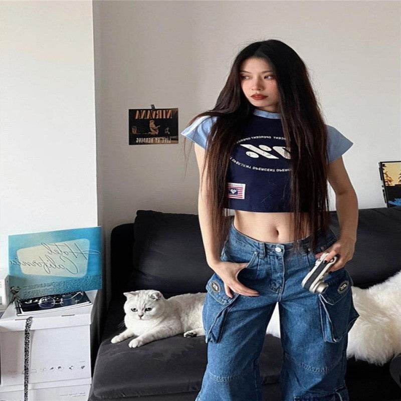 Blue Denim Pant Baggy Boyfriend Cargo Jeans for Women - www.Shopthatapp.com