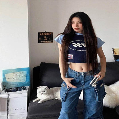 Blue Denim Pant Baggy Boyfriend Cargo Jeans for Women - www.Shopthatapp.com