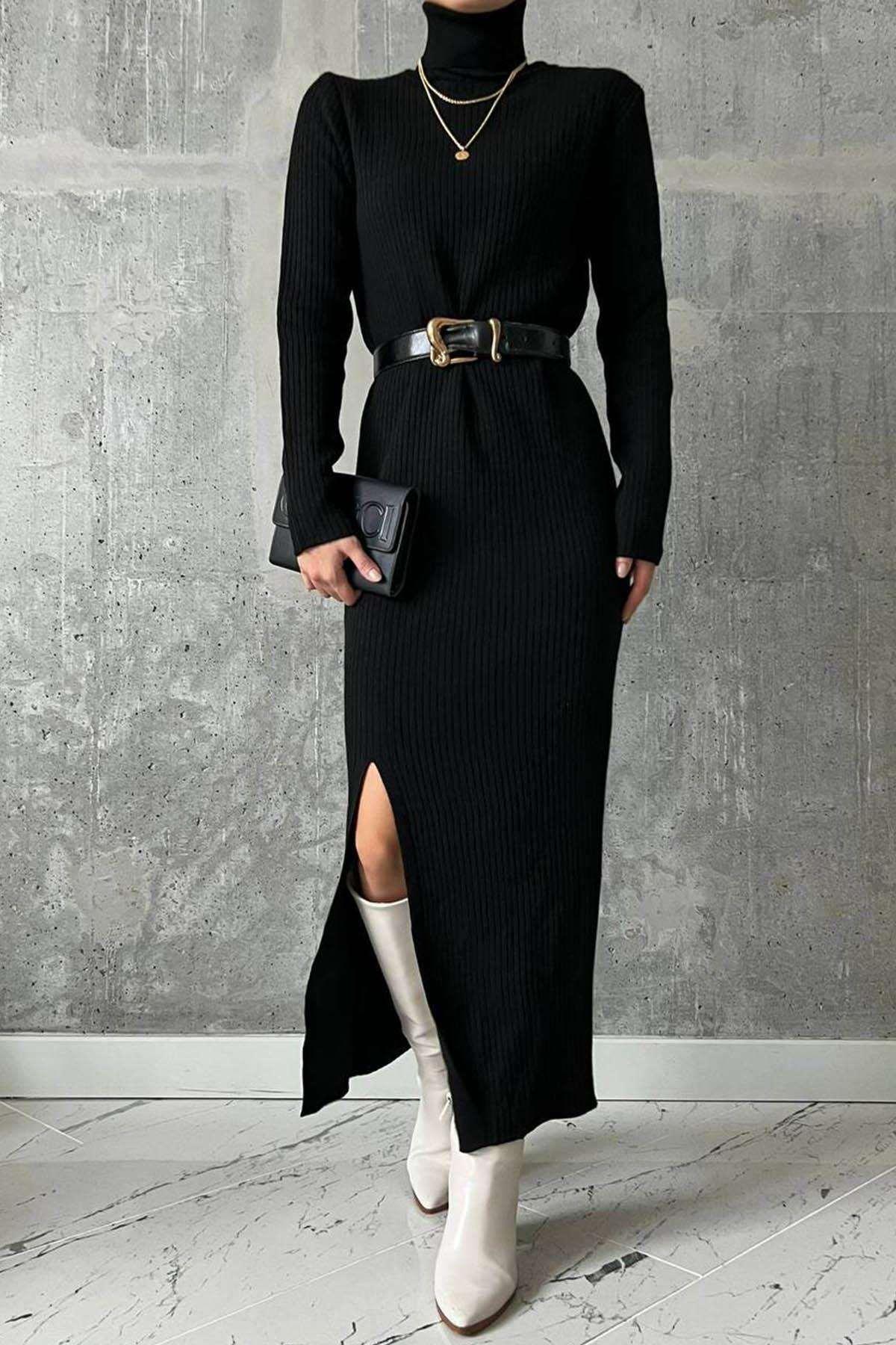 Eden Full Turtleneck Slit Dress - www.Shopthatapp.com