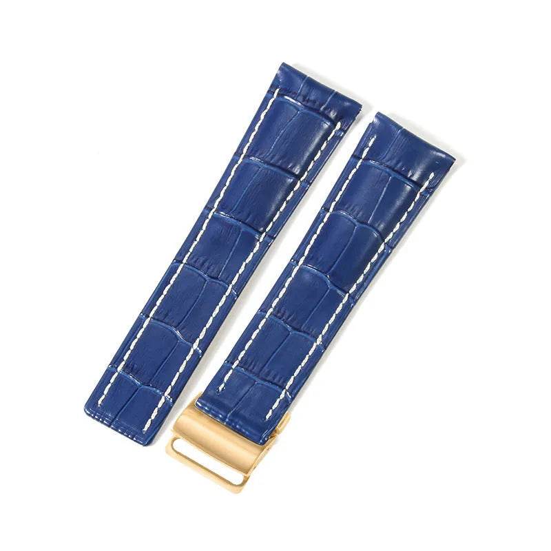 22mm 24mm Black Brown Blue Bamboo Grain Cowhide Watch Strap - www.Shopthatapp.com
