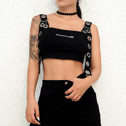 Summer Spring Black Tank Top Women Sleeveless Cropped Tops Hollow  Bustier Top Streetwear - www.Shopthatapp.com