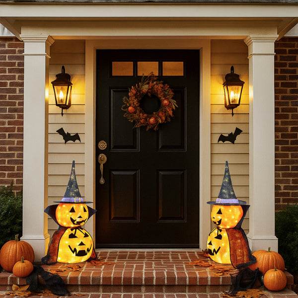 2Packs 3FT Halloween Collapsible Lighted Pumpkin Decoration, 176 LED Pop-Up Pumpkin Lamp With Cape, Plug In Halloween Jack-O-Lantern With Metal Stand For Indoor Outdoor Garden Patio Party Decor - www.Shopthatapp.com