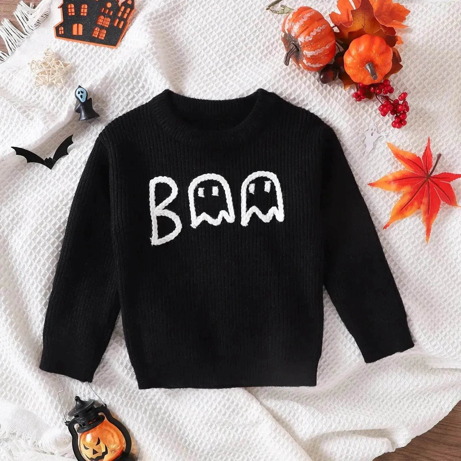 Unisex Cartoon Ghost Embroidered Long-sleeved Sweater Pullover for Boys and girls - www.Shopthatapp.com