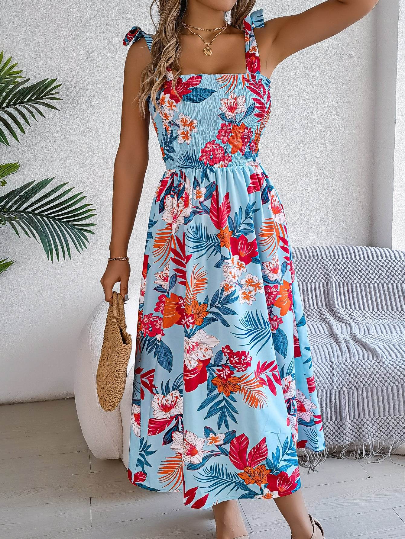 Flowers Print Suspender Corset Dress Ins Fashion Holiday Beach Long Dresses Summer Clothing For Women - www.Shopthatapp.com