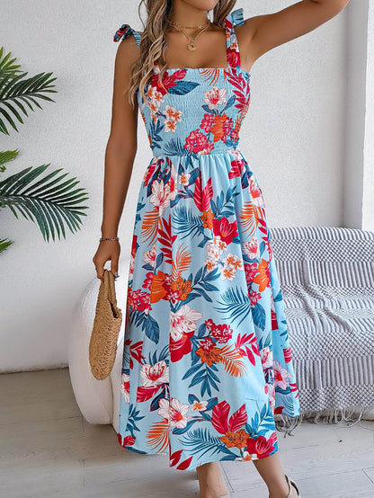 Flowers Print Suspender Corset Dress Ins Fashion Holiday Beach Long Dresses Summer Clothing For Women - www.Shopthatapp.com