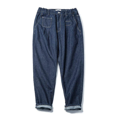 Vintage Denim Washed Elastic Waist Loose Jeans Cityboy Wide Leg Tapered Pants Men - www.Shopthatapp.com