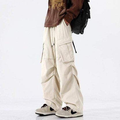 Overalls Men's Retro Trendy Pleated Straight-leg Baggy Cargo Pant Trousers Casual - www.Shopthatapp.com