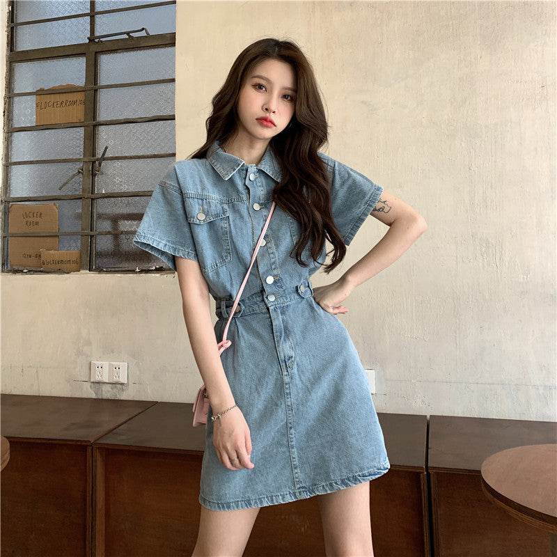 Women's Fashion Casual short sleeve Mini Denim Dress - www.Shopthatapp.com