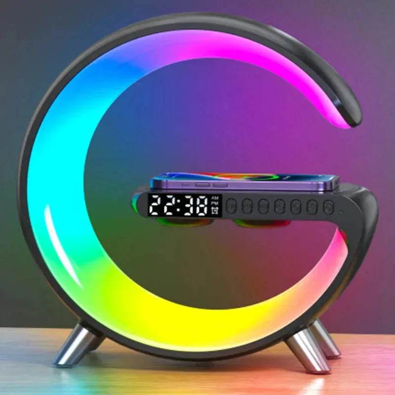 G shaped Wireless Phone Charging Night LED Lamp Bluetooth Speaker - www.Shopthatapp.com