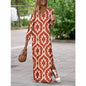 Summer Geometric Printed V-neck Long Dress Fashion Long Sleeve Slit Dresses For Women - www.Shopthatapp.com