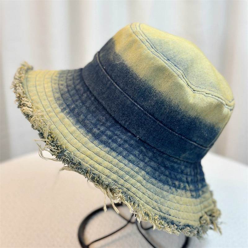 Summer Denim Bucket Hat for women Distressed Sun-proof Face-showing Small Hat