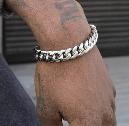Men's Cuban Link Chain Titanium Steel Silver Bracelet - www.Shopthatapp.com