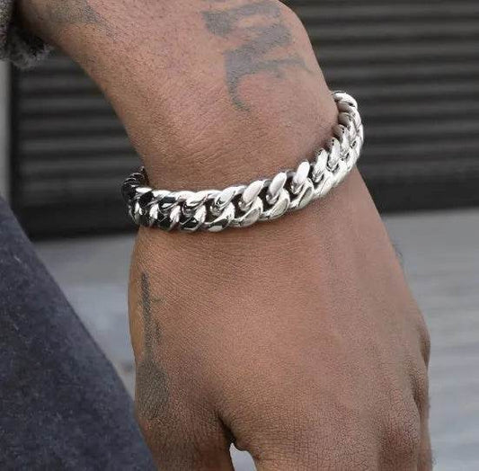 Men's Cuban Link Chain Titanium Steel Silver Bracelet - www.Shopthatapp.com