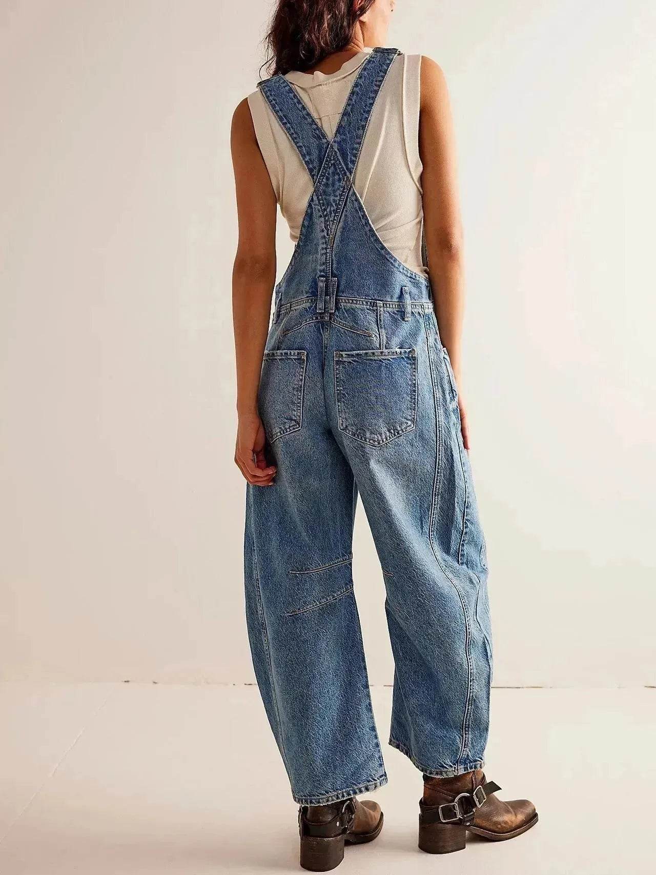Casual  Loose Denim Overalls Street Jeans Jumper Pant Denim Jumper for Women - www.Shopthatapp.com