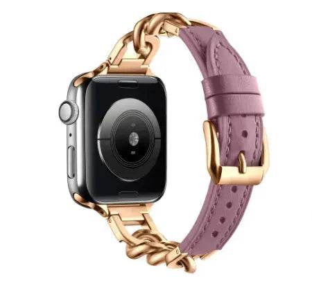 Women Leather and Stainless Steel Watch Strap for Apple  iwatch - www.Shopthatapp.com