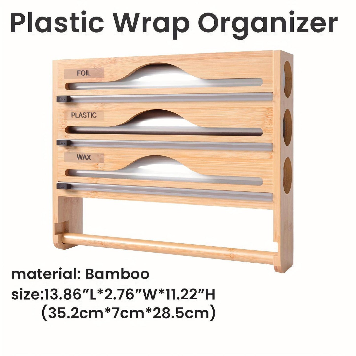 3 grid Bamboo Wood Wall Mounted Food Wrap Dispenser - www.Shopthatapp.com