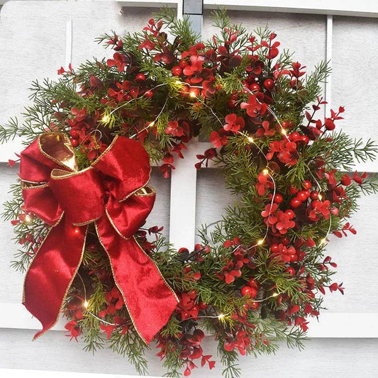 Artifical Cherry Pattern Wreaths Christmas Wreath Red Door Wreath Wall Hanging Garland Ornaments Rattan Circle Wall Decoration - www.Shopthatapp.com