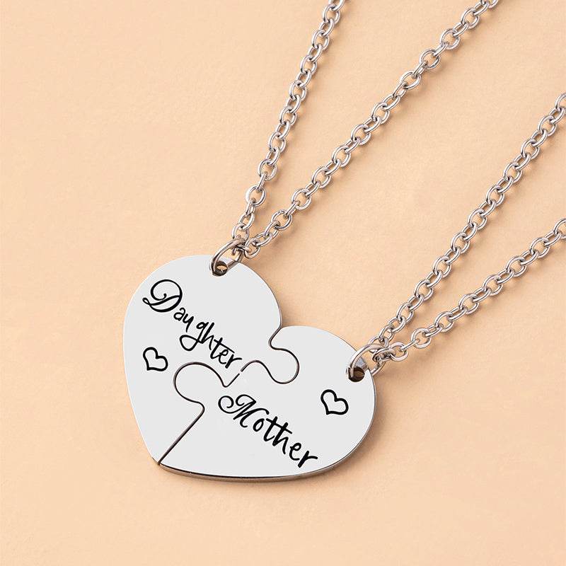 2 PCS mother Daughter Necklace gift idea Puzzle Necklace - www.Shopthatapp.com
