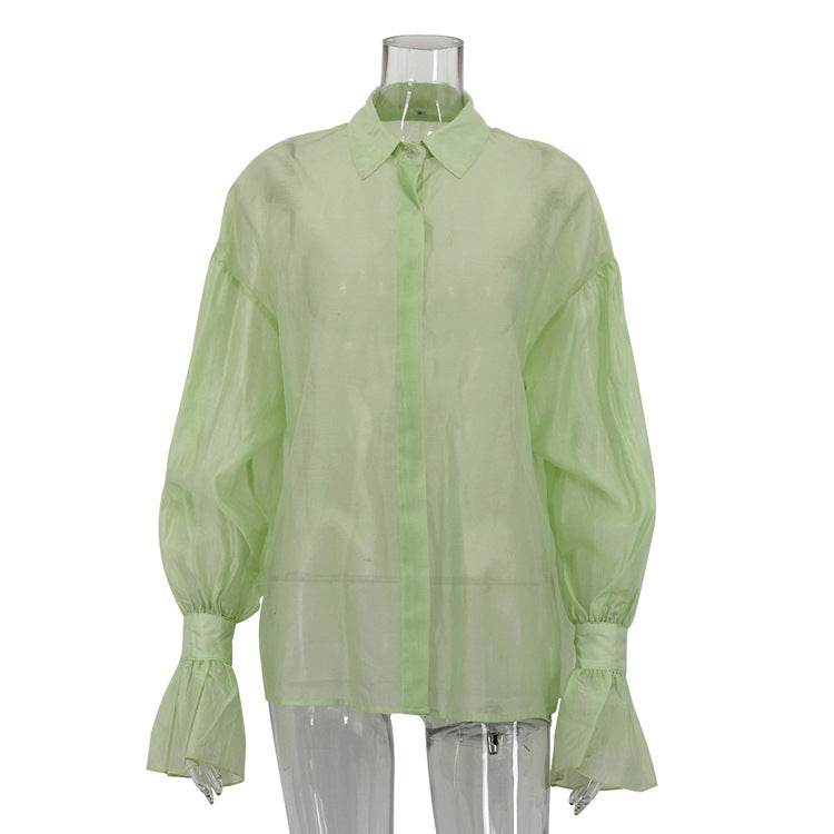 Loose Lapel Lantern Long Sleeves Blouse Shirt For Women - www.Shopthatapp.com