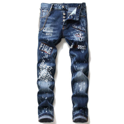 men jeans famous D2 Men slim jeans pants mens denim trousers zipper blue hole Pencil Pants - www.Shopthatapp.com