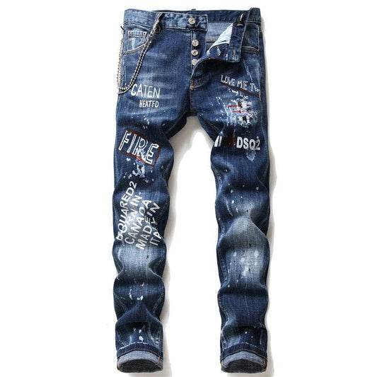 men jeans famous D2 Men slim jeans pants mens denim trousers zipper blue hole Pencil Pants - www.Shopthatapp.com