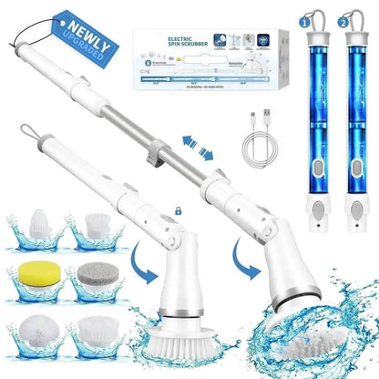 Electric Spin Scrubber, Bathroom Cleaning Brush, With 5 Replacement Heads, Brush With Long Handle For Kitchen, Bathtub, Floor, Toilet, - www.Shopthatapp.com