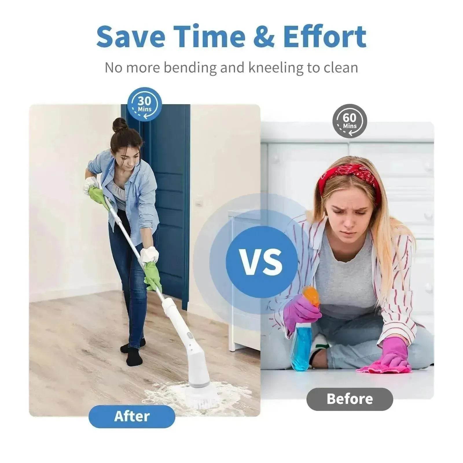 Electric Spin Scrubber, Bathroom Cleaning Brush, With 5 Replacement Heads, Brush With Long Handle For Kitchen, Bathtub, Floor, Toilet, - www.Shopthatapp.com