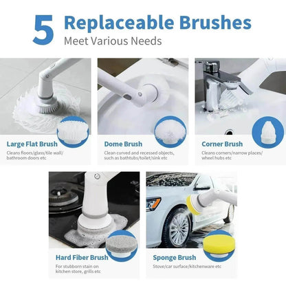 Electric Spin Scrubber, Bathroom Cleaning Brush, With 5 Replacement Heads, Brush With Long Handle For Kitchen, Bathtub, Floor, Toilet, - www.Shopthatapp.com