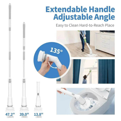 Electric Spin Scrubber, Bathroom Cleaning Brush, With 5 Replacement Heads, Brush With Long Handle For Kitchen, Bathtub, Floor, Toilet, - www.Shopthatapp.com