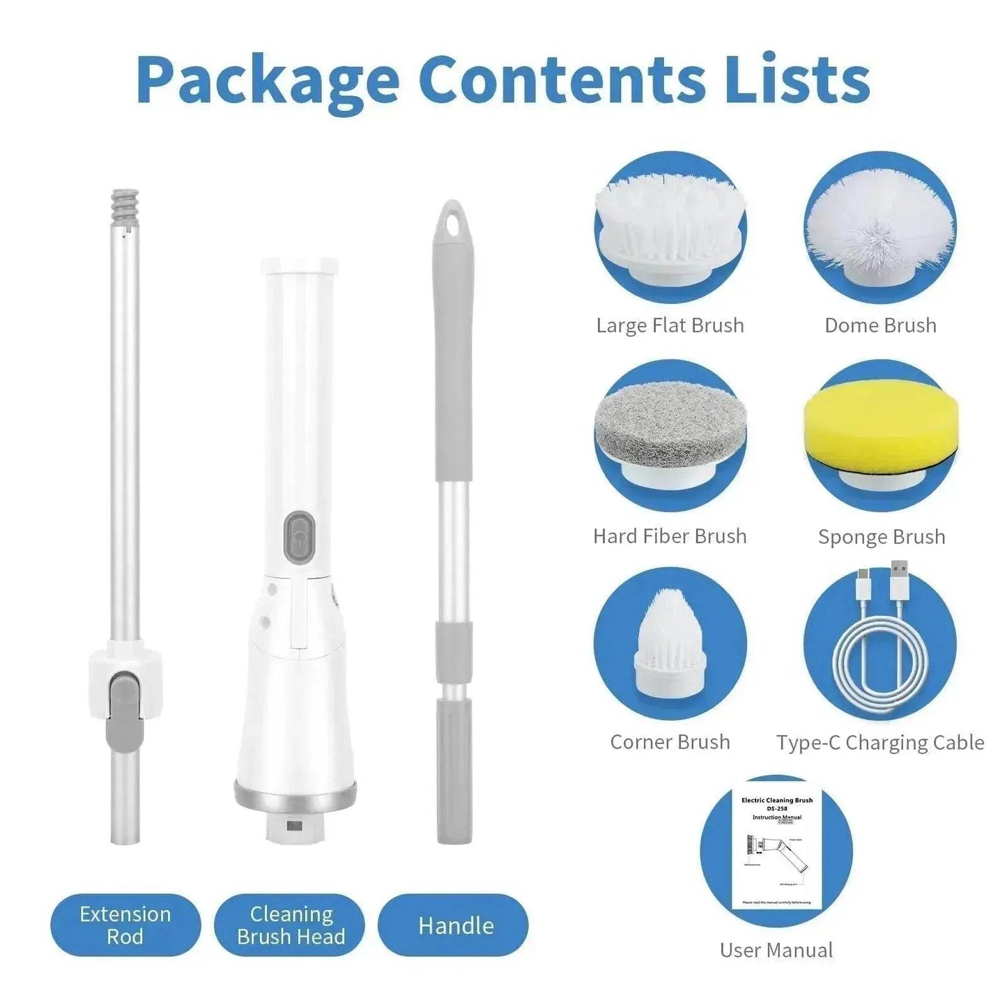 Electric Spin Scrubber, Bathroom Cleaning Brush, With 5 Replacement Heads, Brush With Long Handle For Kitchen, Bathtub, Floor, Toilet, - www.Shopthatapp.com