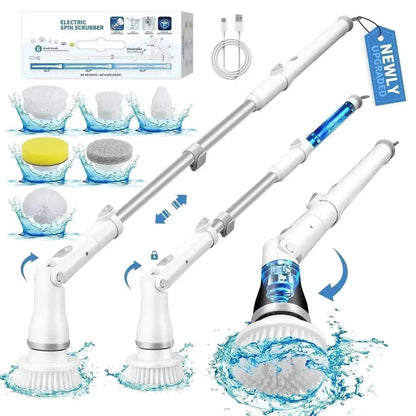 Electric Spin Scrubber, Bathroom Cleaning Brush, With 5 Replacement Heads, Brush With Long Handle For Kitchen, Bathtub, Floor, Toilet, - www.Shopthatapp.com
