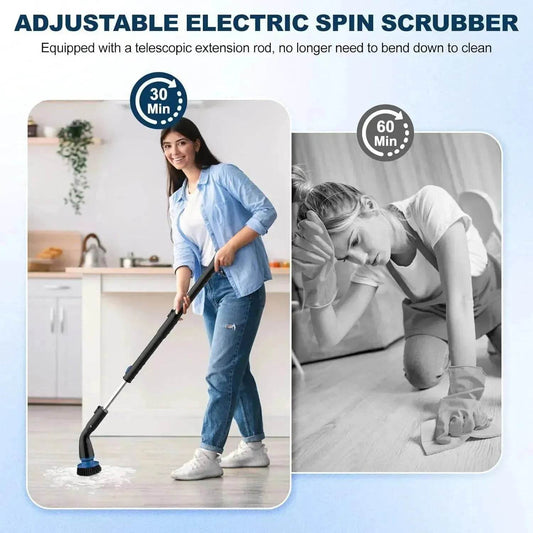 Electric Spin Scrubber, Cordless Cleaning Brush With 4 Replaceable Brush Heads And Adjustable  Handle for Bathroom, Kitchen, Tub, Tile, Floor - www.Shopthatapp.com